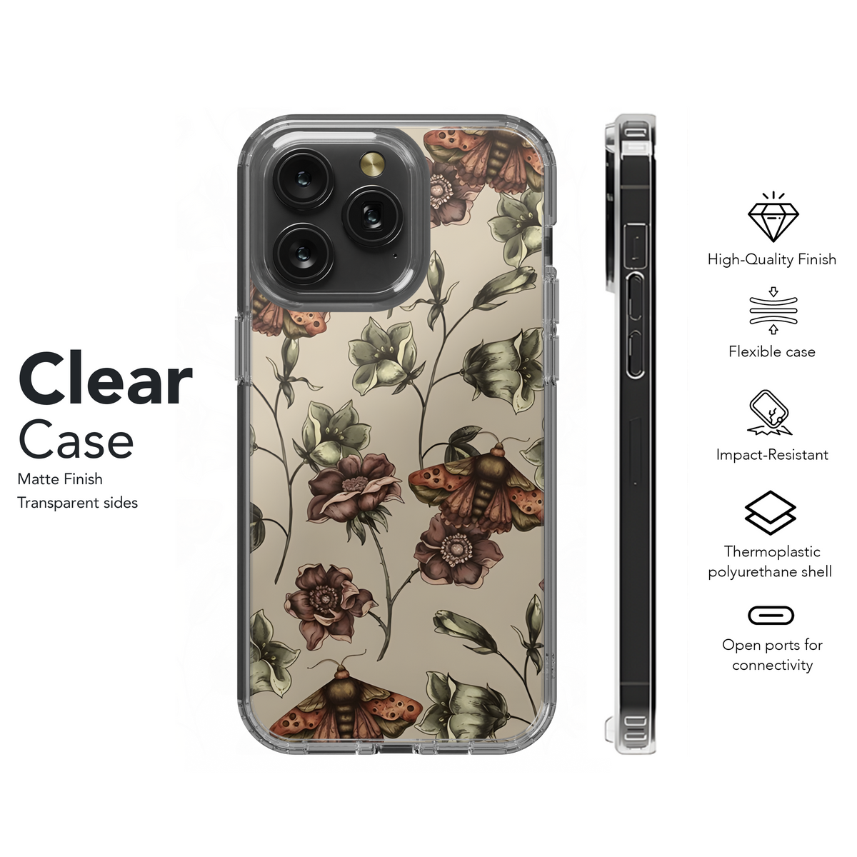 Floral Vintage Dark Wildflowers Moth Phone Case iPhone Samsung Cover Pixel 3938 - Image 8