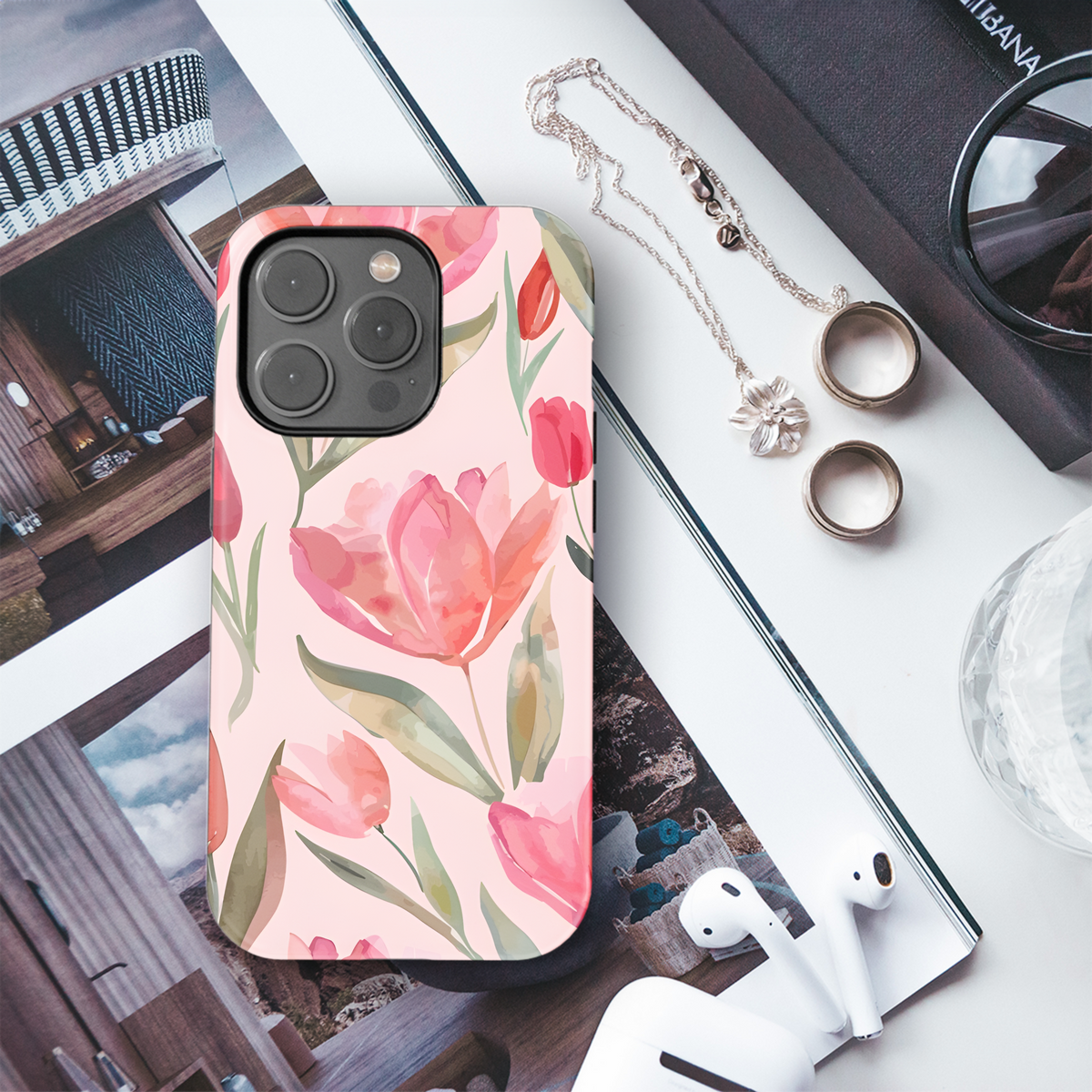 Floral Watercolor Tulips Phone Case iPhone Samsung Cover Pixel 3934 - Image 3