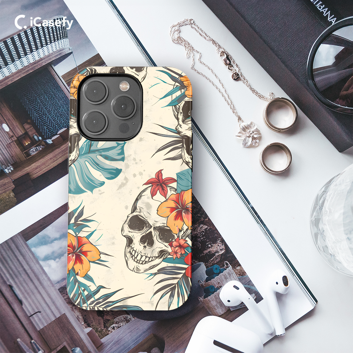 Flower Skull Beach Vibe Phone Case iPhone Samsung Pixel & More 354 - Image 3