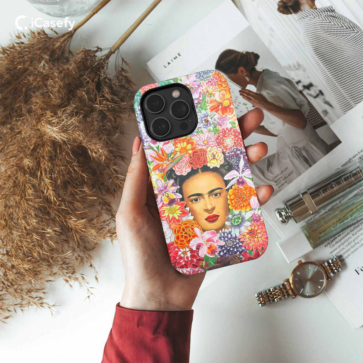 Frida Kahlo Portrait Feminism Surrealism Floral Phone Case iPhone Samsung Pixel & More - Image 2