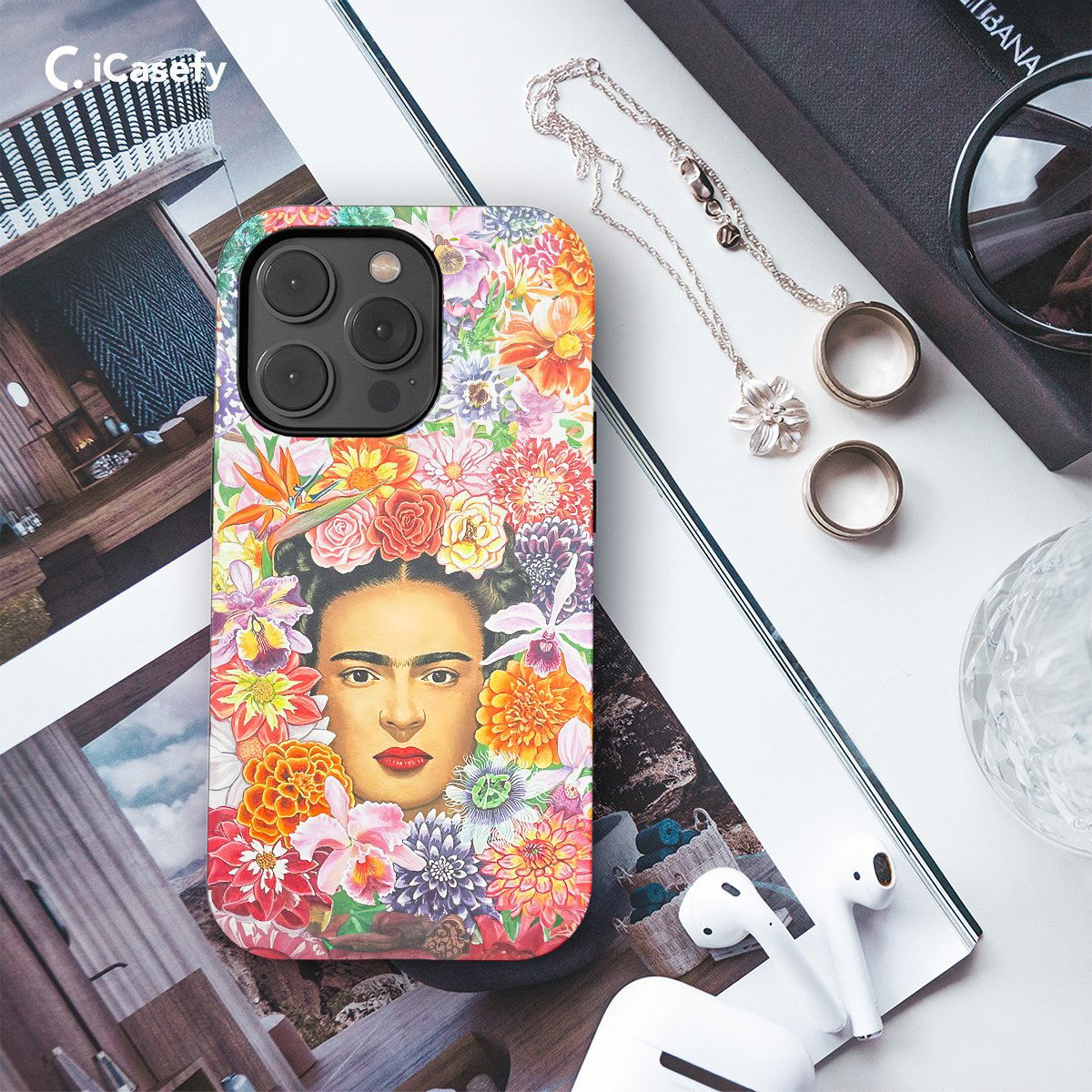 Frida Kahlo Portrait Feminism Surrealism Floral Phone Case iPhone Samsung Pixel & More - Image 3