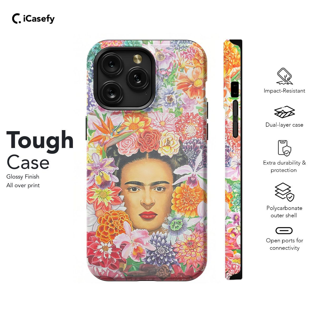 Frida Kahlo Portrait Feminism Surrealism Floral Phone Case iPhone Samsung Pixel & More - Image 6