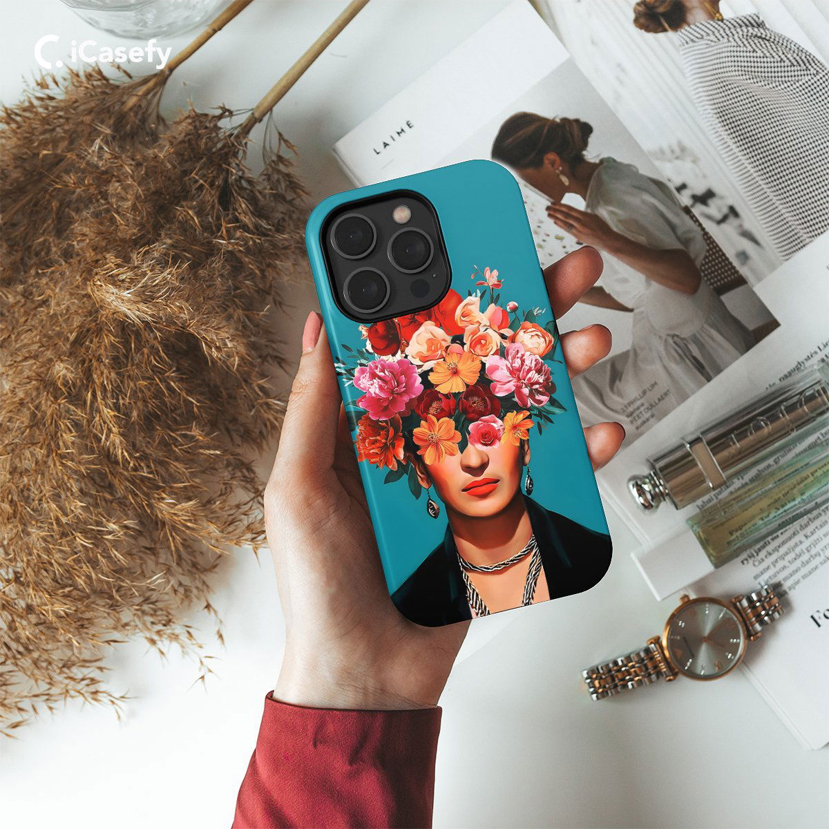 Frida Kahlo Portrait Feminism Surrealism Flower Phone Case iPhone Samsung Pixel & More - Image 2