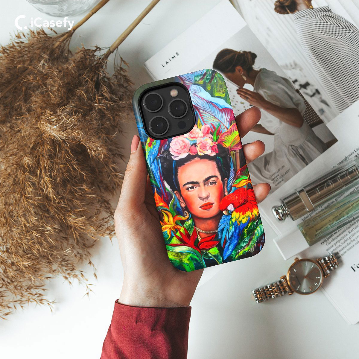 Frida Kahlo Tropical Portrait Feminism Surrealism Phone Case iPhone Samsung Pixel & More - Image 2