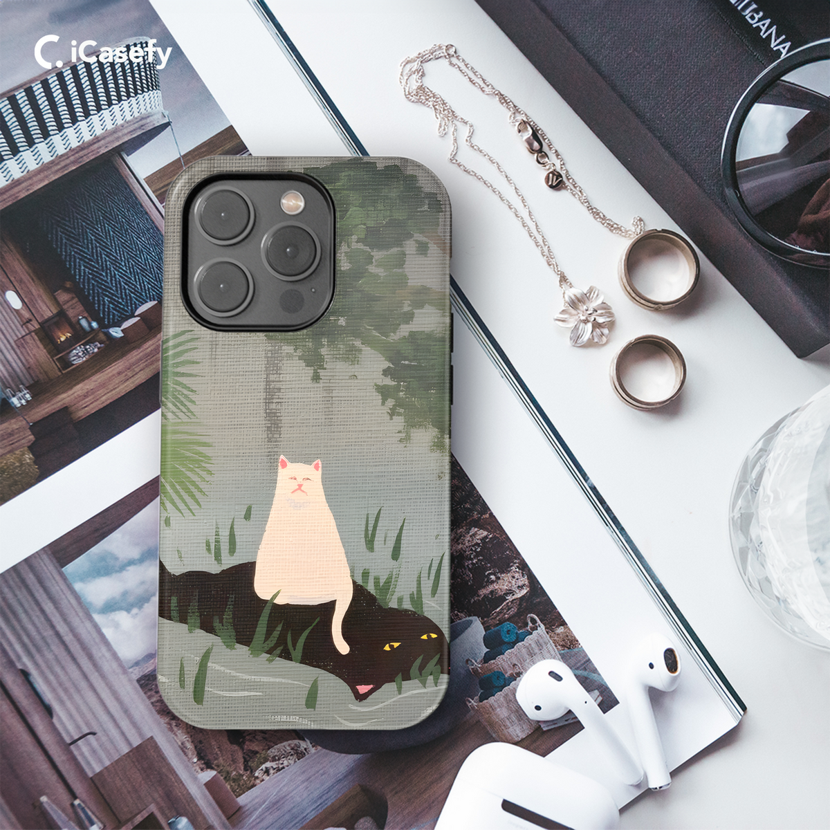 Funny Cat Floating in River Phone Case iPhone Samsung Cover Pixel 1954 - Image 3