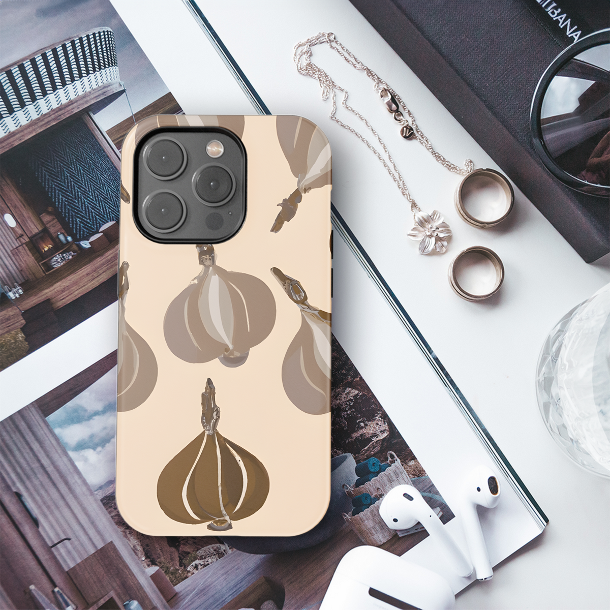 Garlic Deco Mucha Beige Brown Phone Case iPhone Samsung Cover Pixel 3769 - Image 3