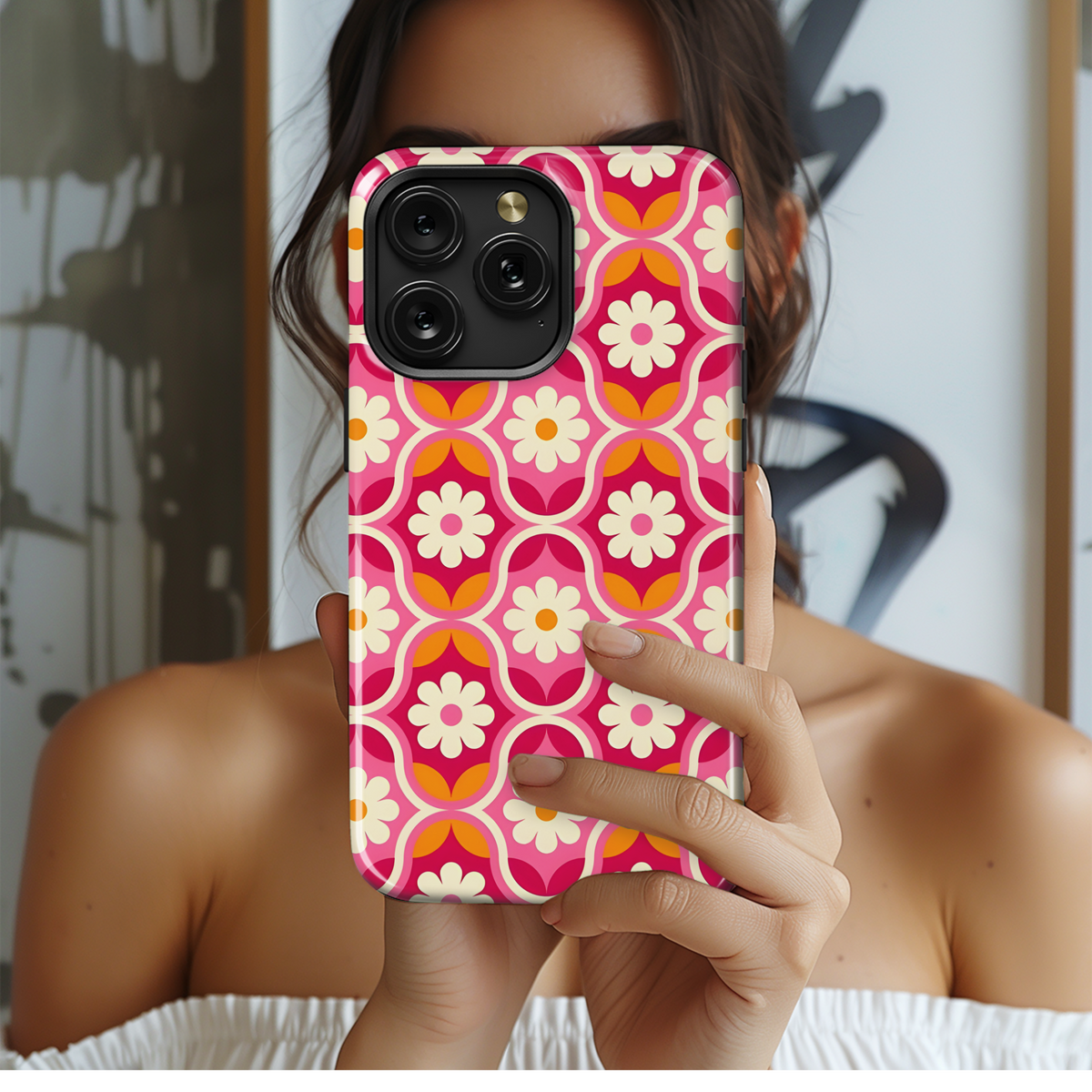 Geometric Retro Flower Phone Case iPhone Samsung Cover Pixel 3167 - Image 2