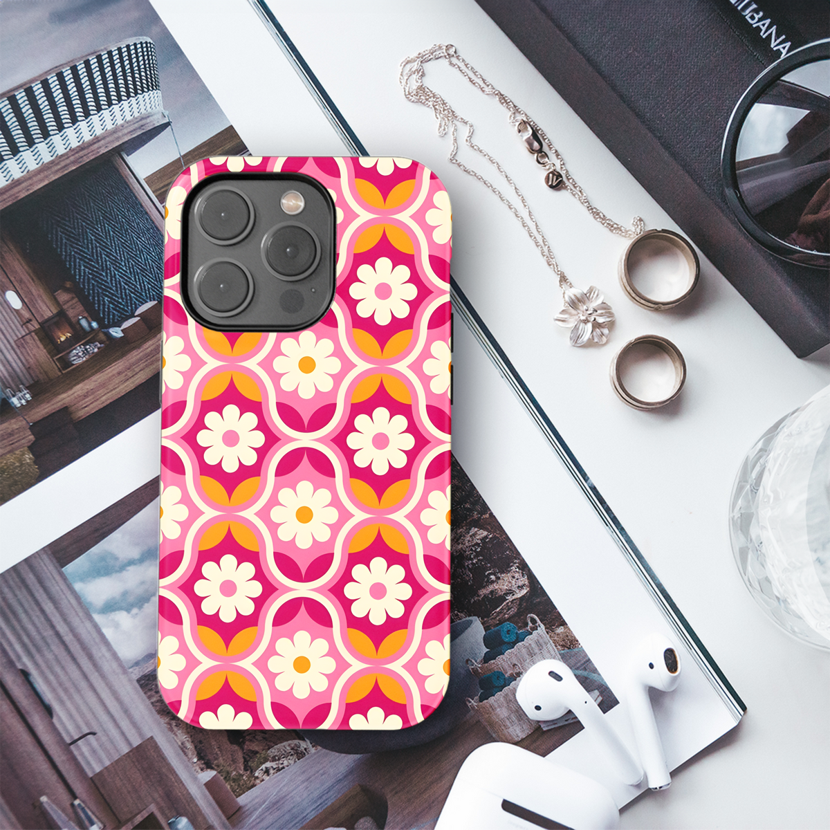 Geometric Retro Flower Phone Case iPhone Samsung Cover Pixel 3167 - Image 3