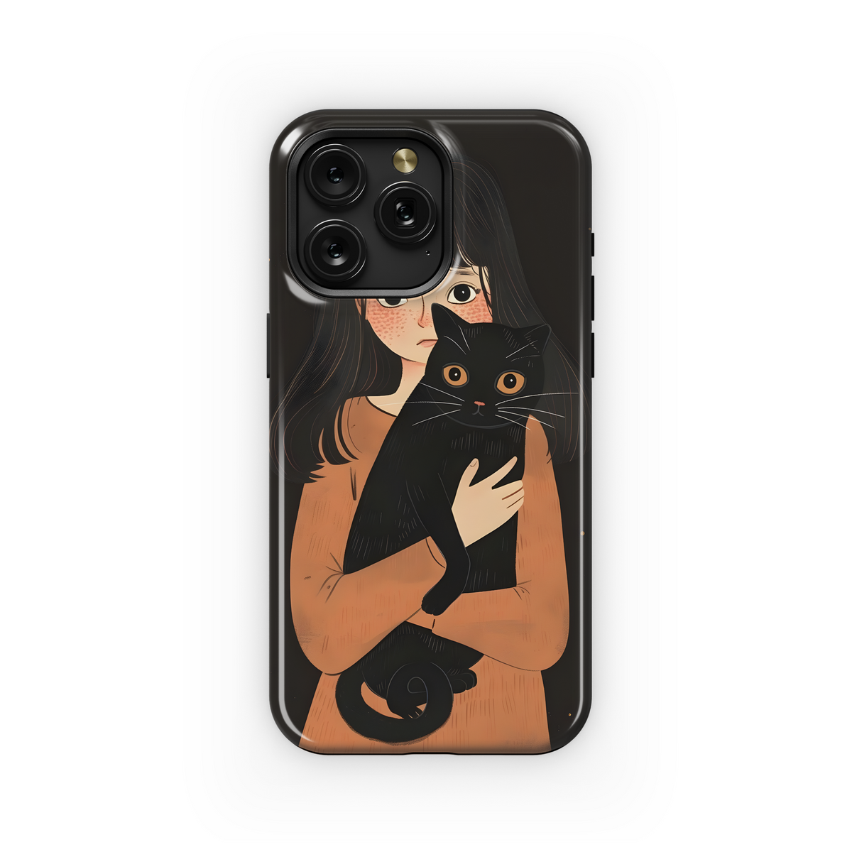 Girl and Black Cat Phone Case iPhone Samsung Cover Pixel 3628 - Image 1