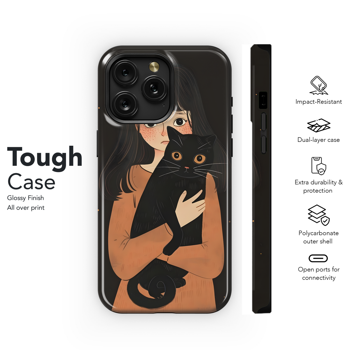 Girl and Black Cat Phone Case iPhone Samsung Cover Pixel 3628 - Image 6