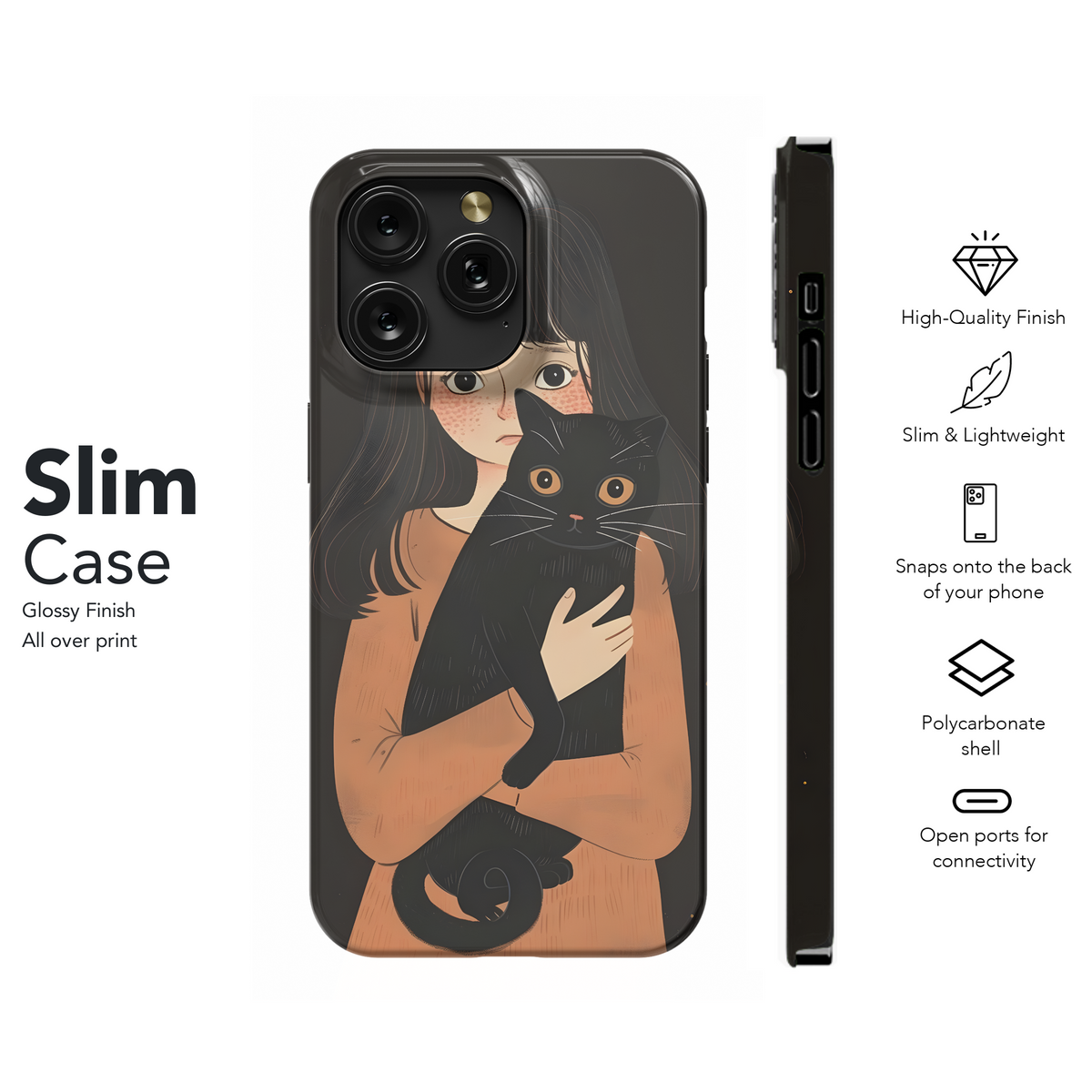 Girl and Black Cat Phone Case iPhone Samsung Cover Pixel 3628 - Image 7