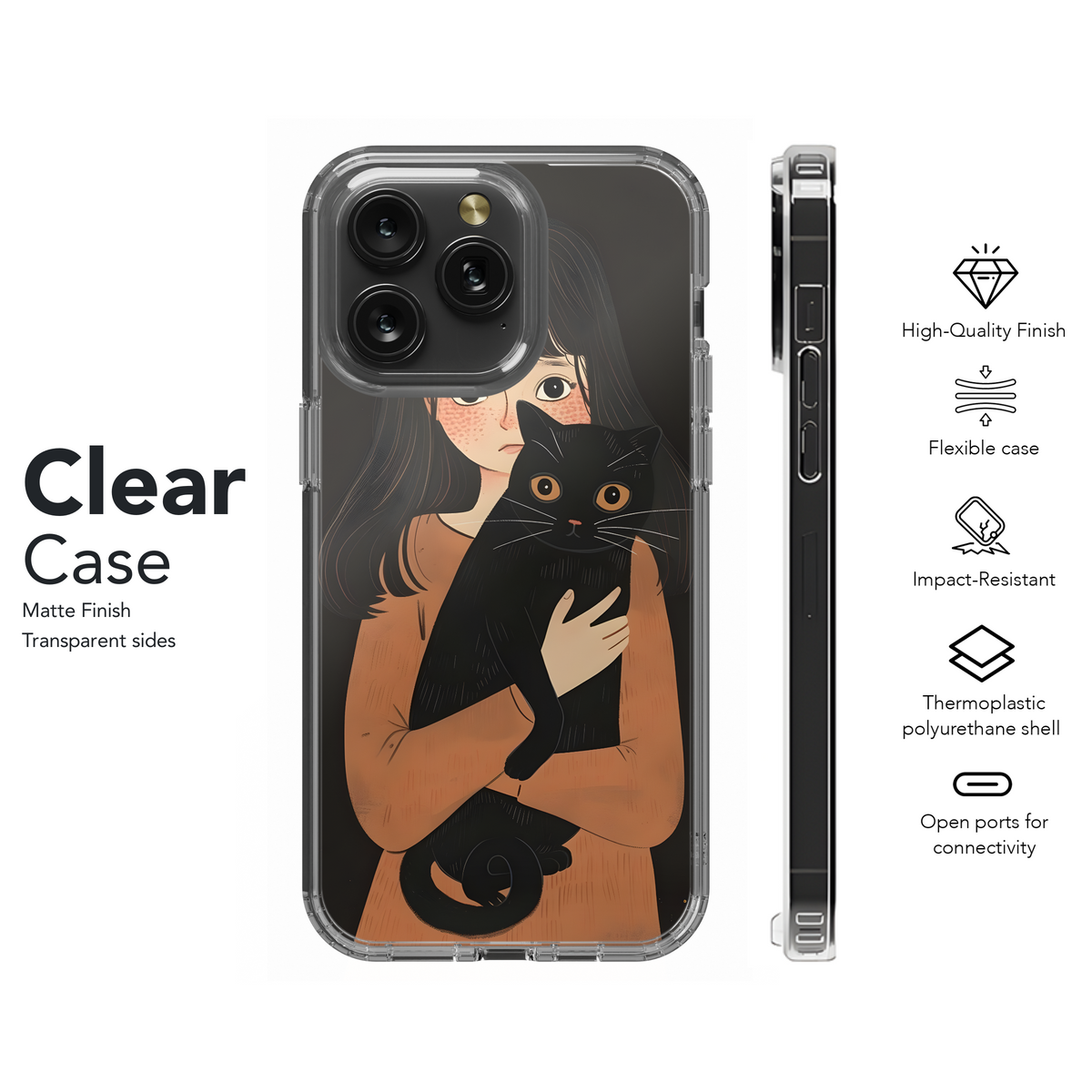 Girl and Black Cat Phone Case iPhone Samsung Cover Pixel 3628 - Image 8