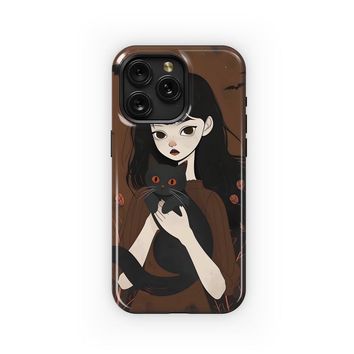 Girl and Black Cat Phone Case iPhone Samsung Cover Pixel 3631 - Image 1