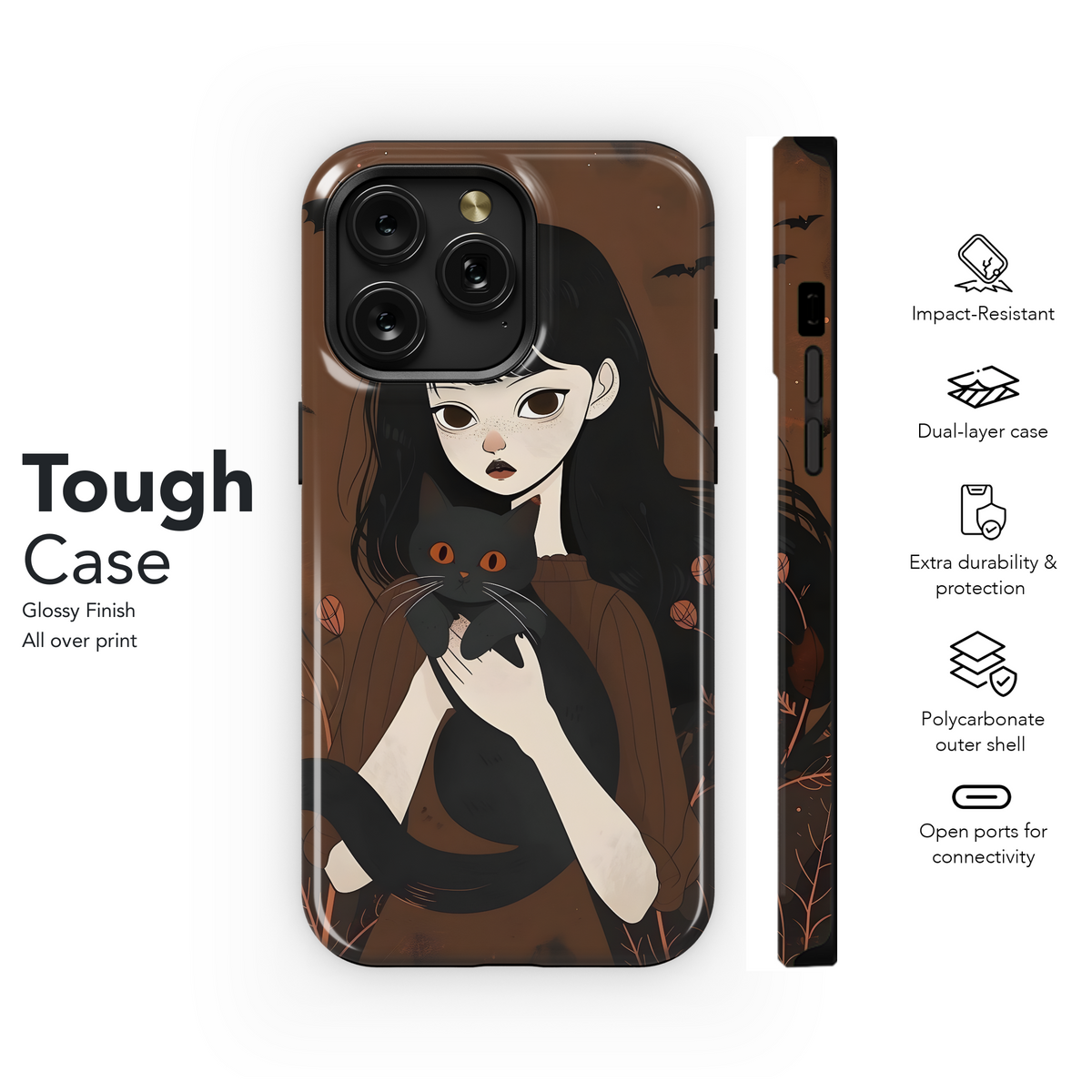 Girl and Black Cat Phone Case iPhone Samsung Cover Pixel 3631 - Image 6