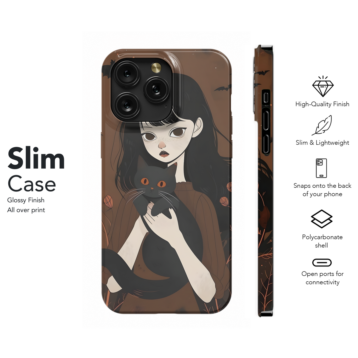 Girl and Black Cat Phone Case iPhone Samsung Cover Pixel 3631 - Image 7