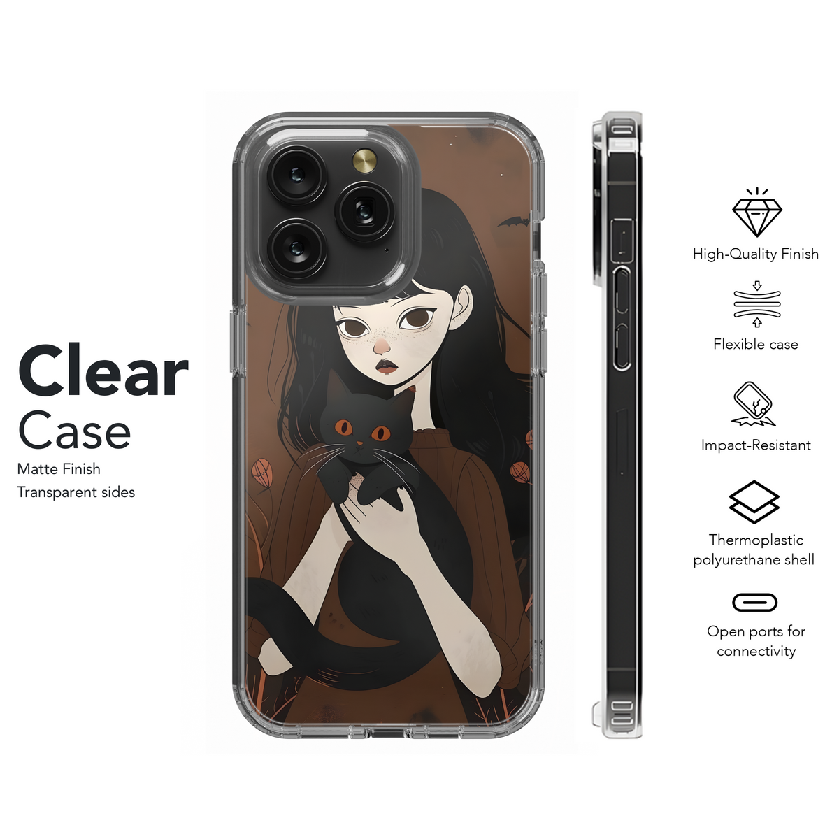 Girl and Black Cat Phone Case iPhone Samsung Cover Pixel 3631 - Image 8