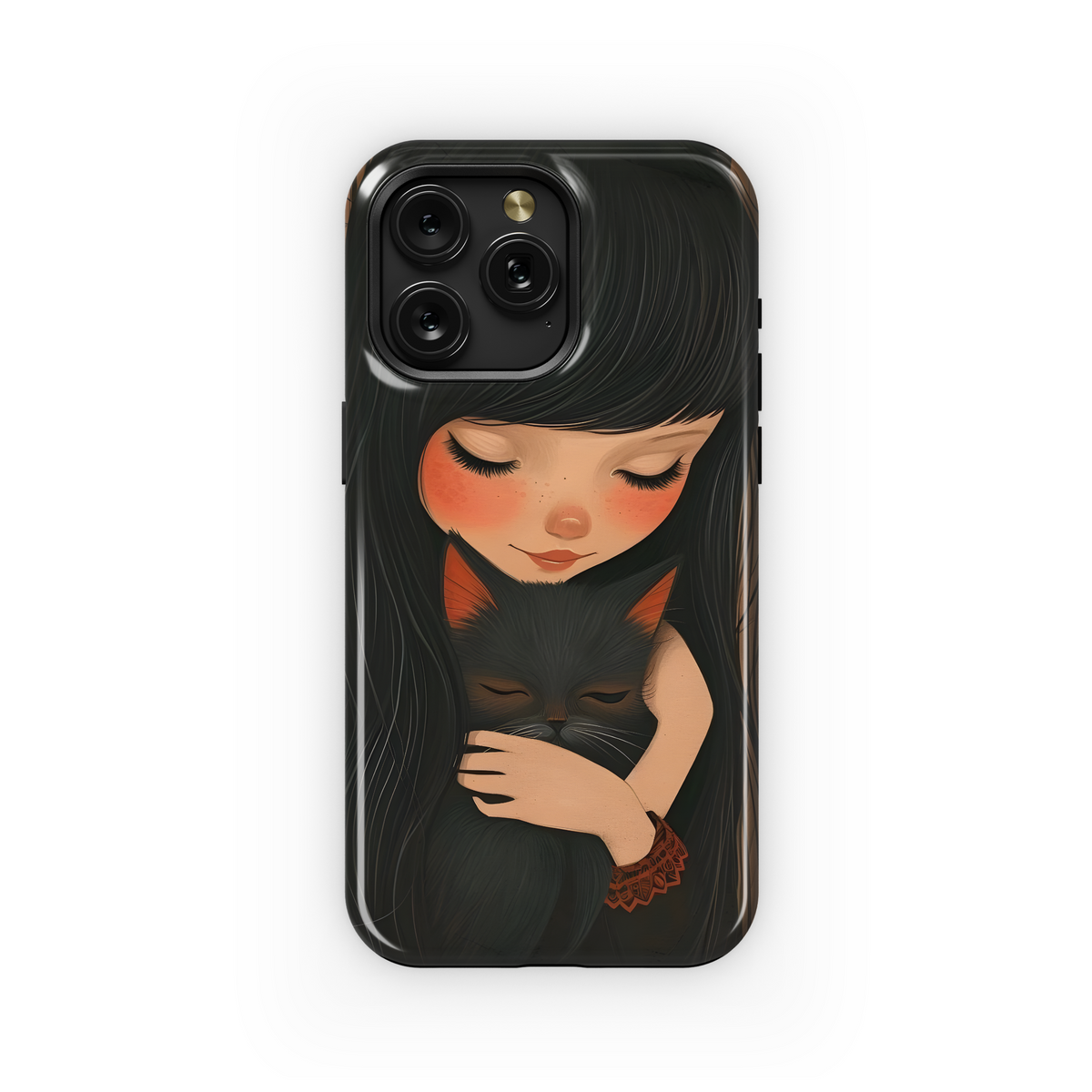 Girl and Black Cat Phone Case iPhone Samsung Cover Pixel 3632 - Image 1