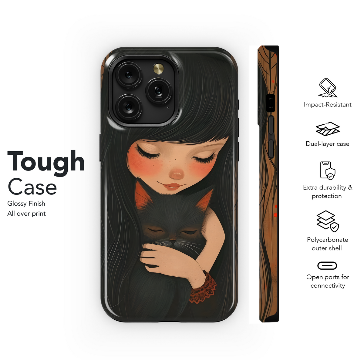 Girl and Black Cat Phone Case iPhone Samsung Cover Pixel 3632 - Image 6