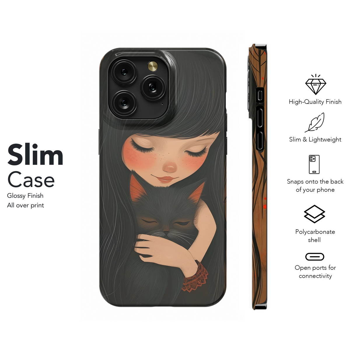 Girl and Black Cat Phone Case iPhone Samsung Cover Pixel 3632 - Image 7