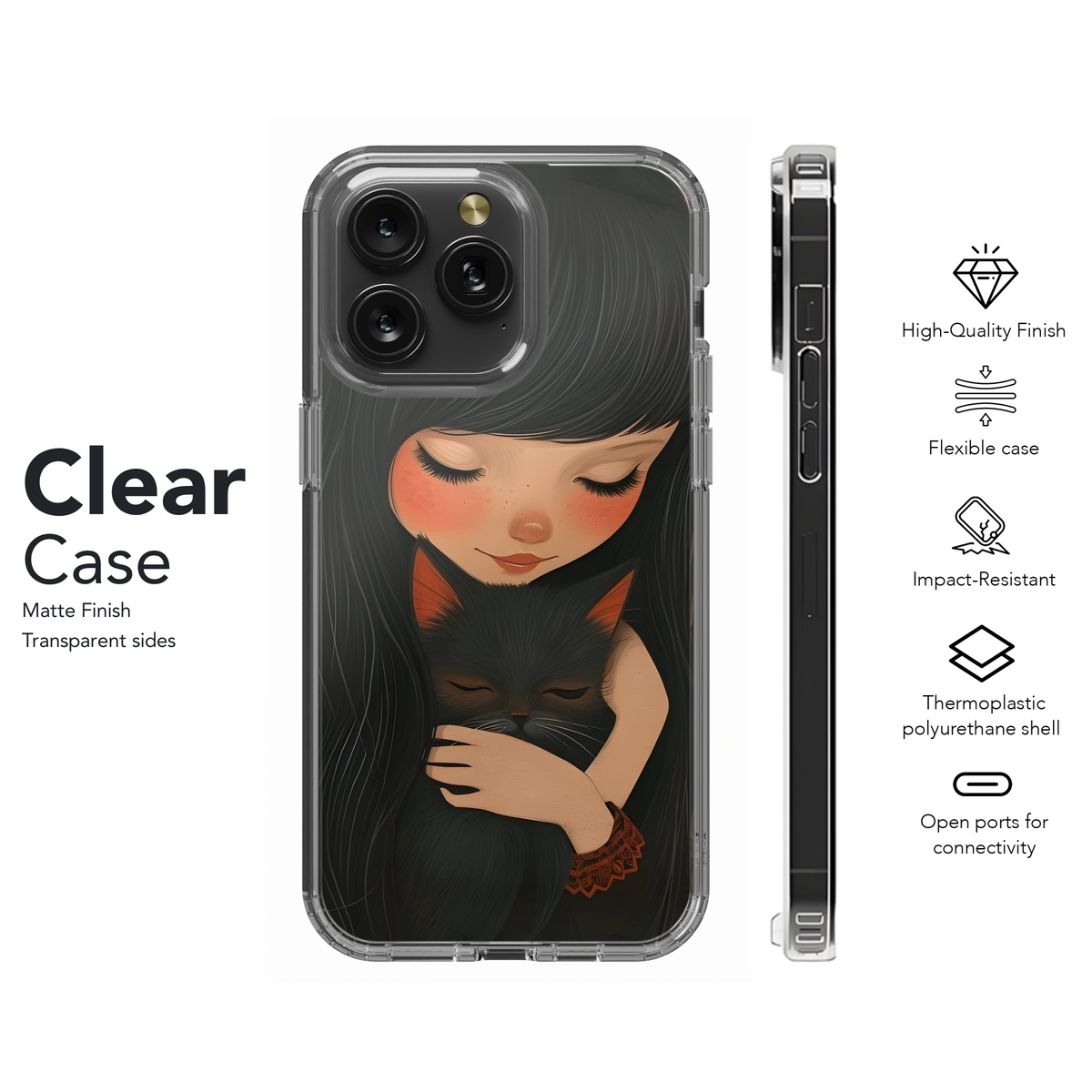 Girl and Black Cat Phone Case iPhone Samsung Cover Pixel 3632 - Image 8