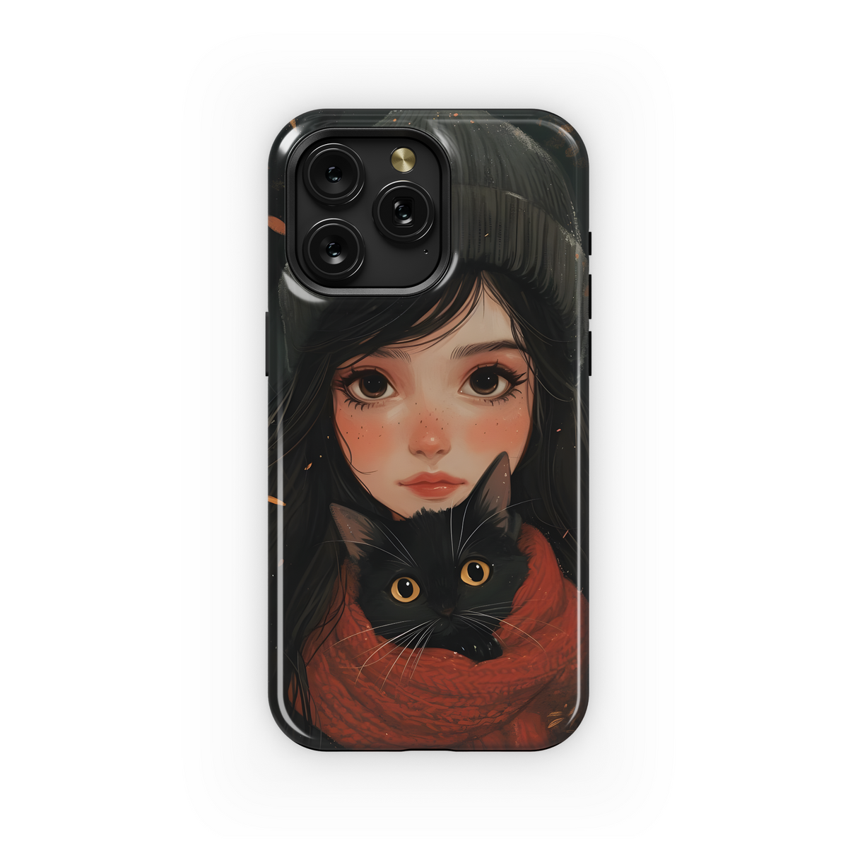 Girl and Black Cat Phone Case iPhone Samsung Cover Pixel 3635 - Image 1