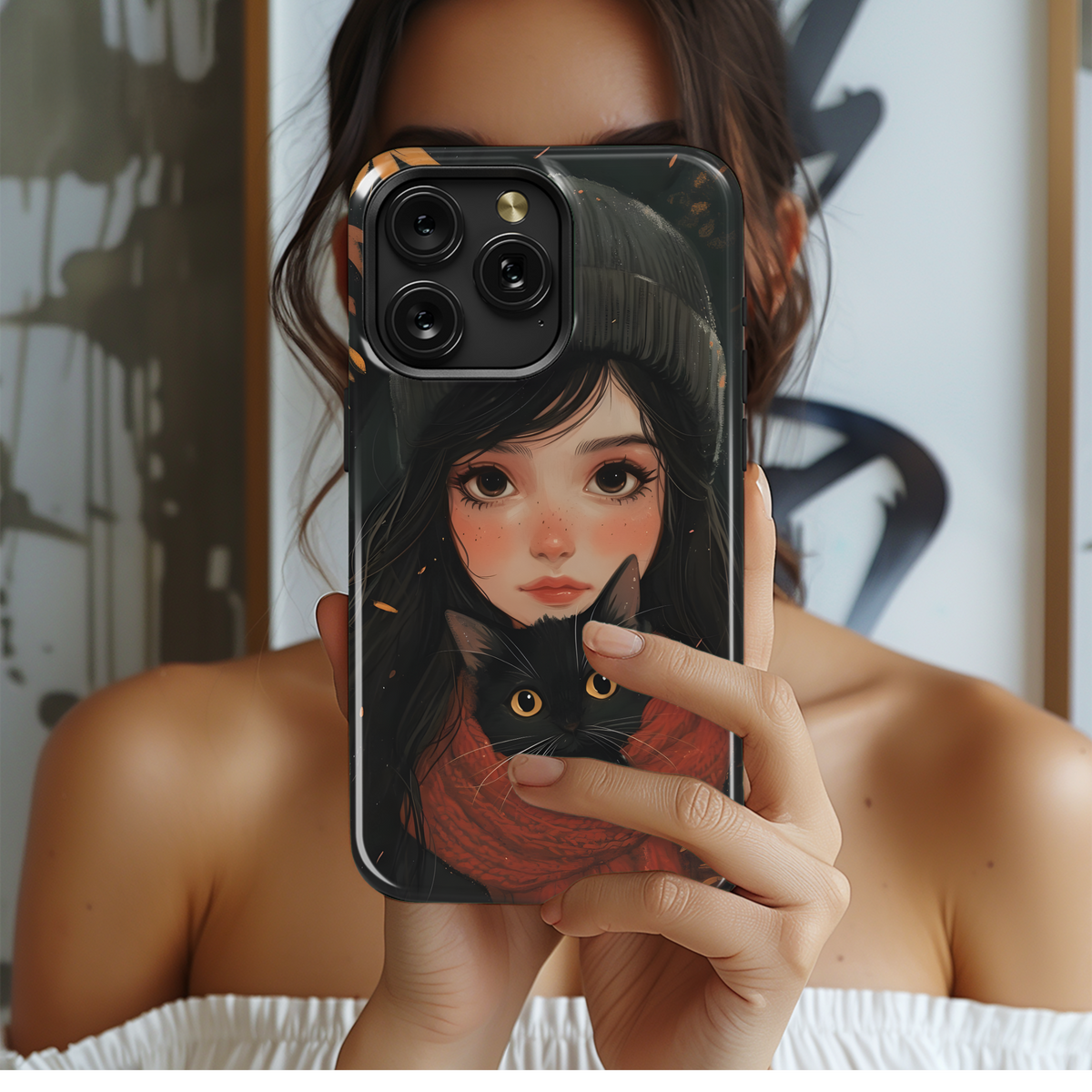 Girl and Black Cat Phone Case iPhone Samsung Cover Pixel 3635 - Image 2