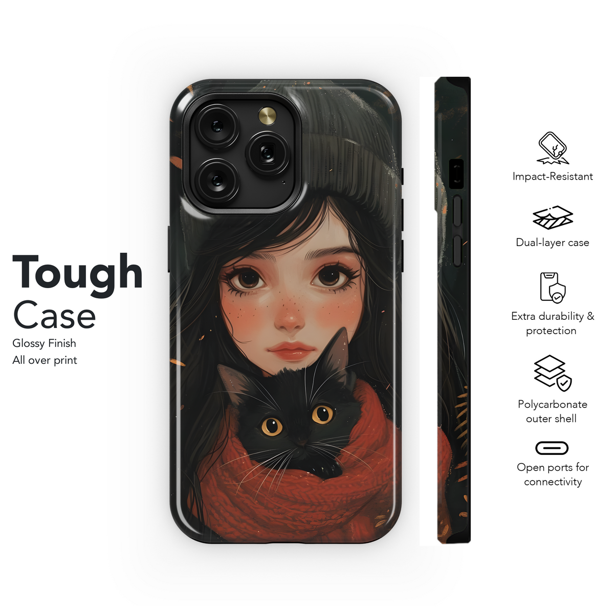 Girl and Black Cat Phone Case iPhone Samsung Cover Pixel 3635 - Image 6