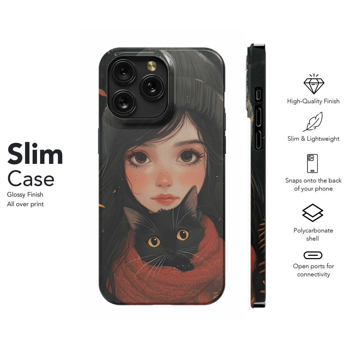 Girl and Black Cat Phone Case iPhone Samsung Cover Pixel 3635 - Image 7