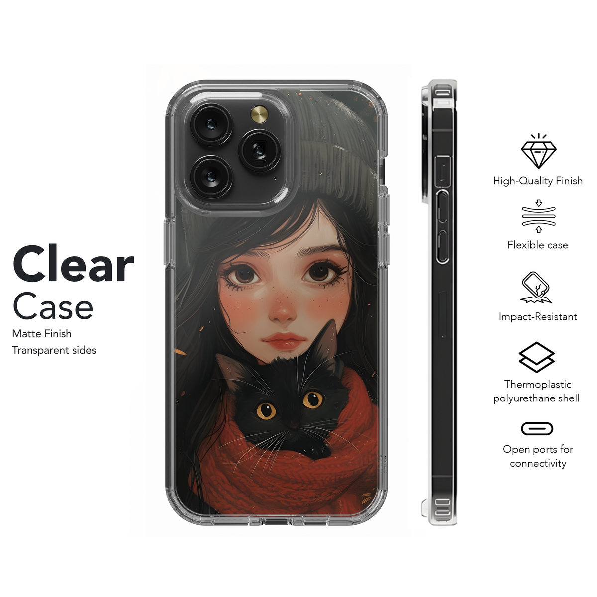 Girl and Black Cat Phone Case iPhone Samsung Cover Pixel 3635 - Image 8