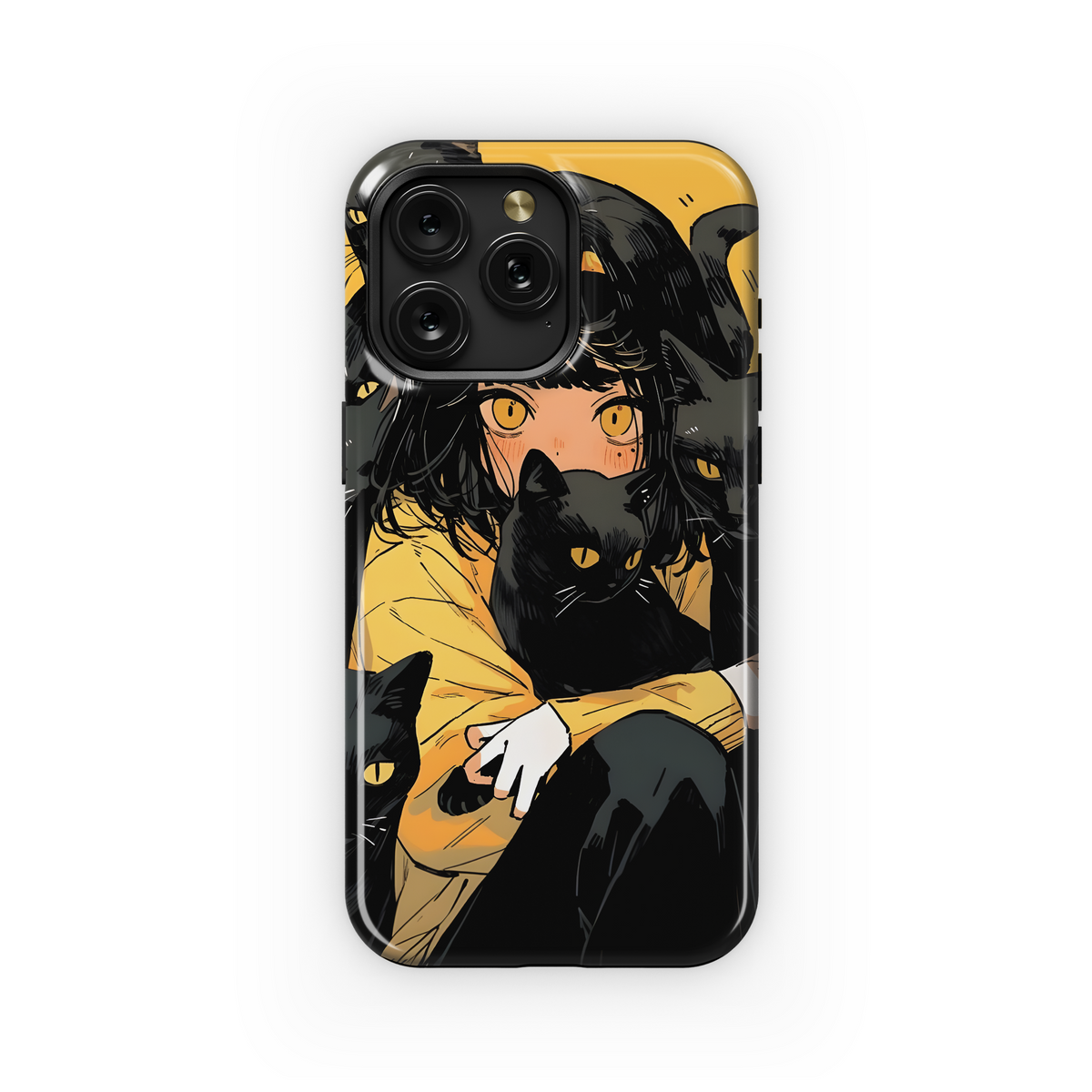 Girl and Black Cats Phone Case iPhone Samsung Cover Pixel 3637 - Image 1