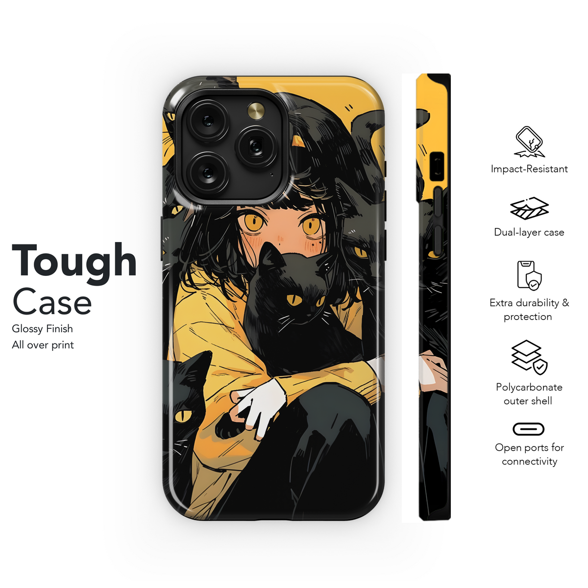 Girl and Black Cats Phone Case iPhone Samsung Cover Pixel 3637 - Image 6