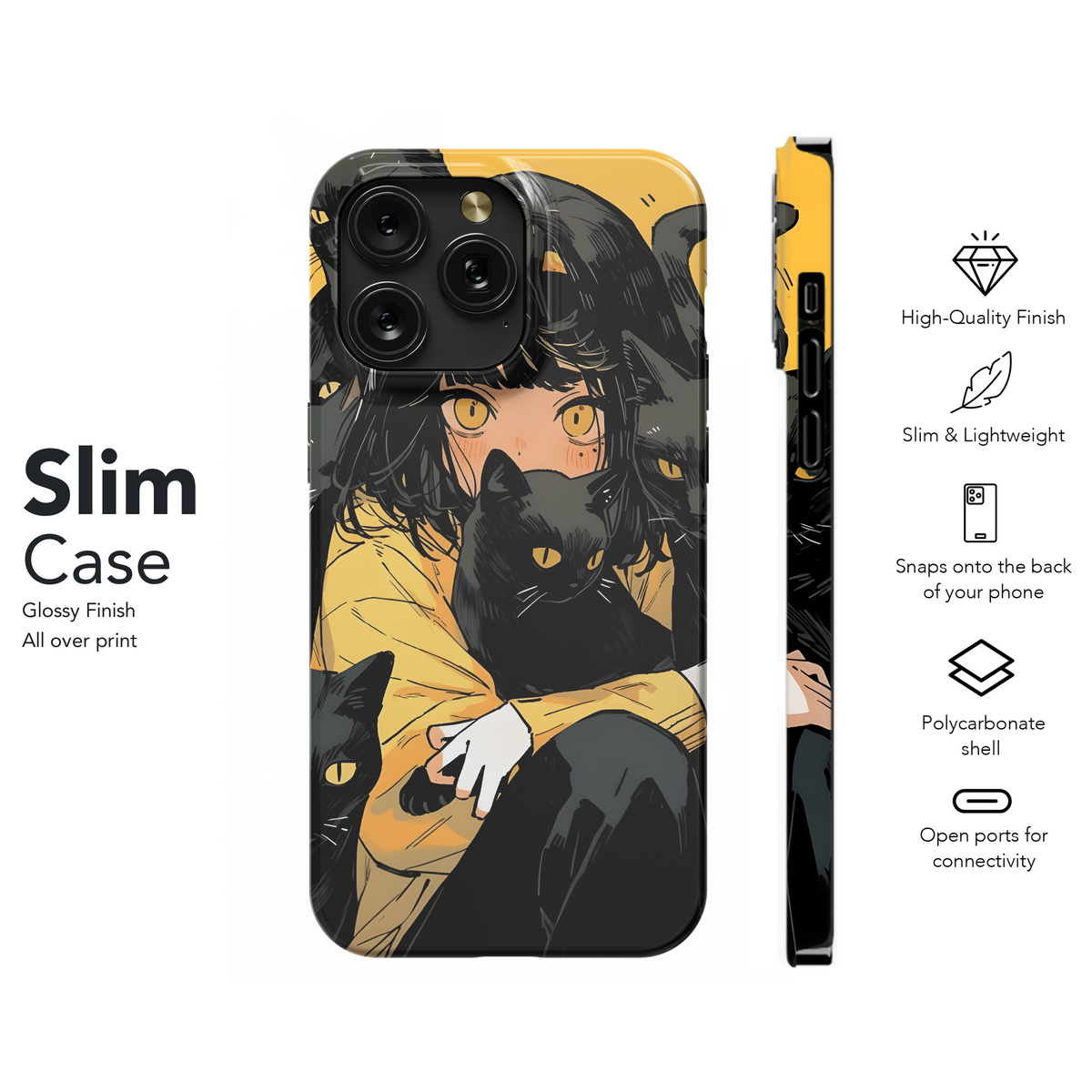 Girl and Black Cats Phone Case iPhone Samsung Cover Pixel 3637 - Image 7