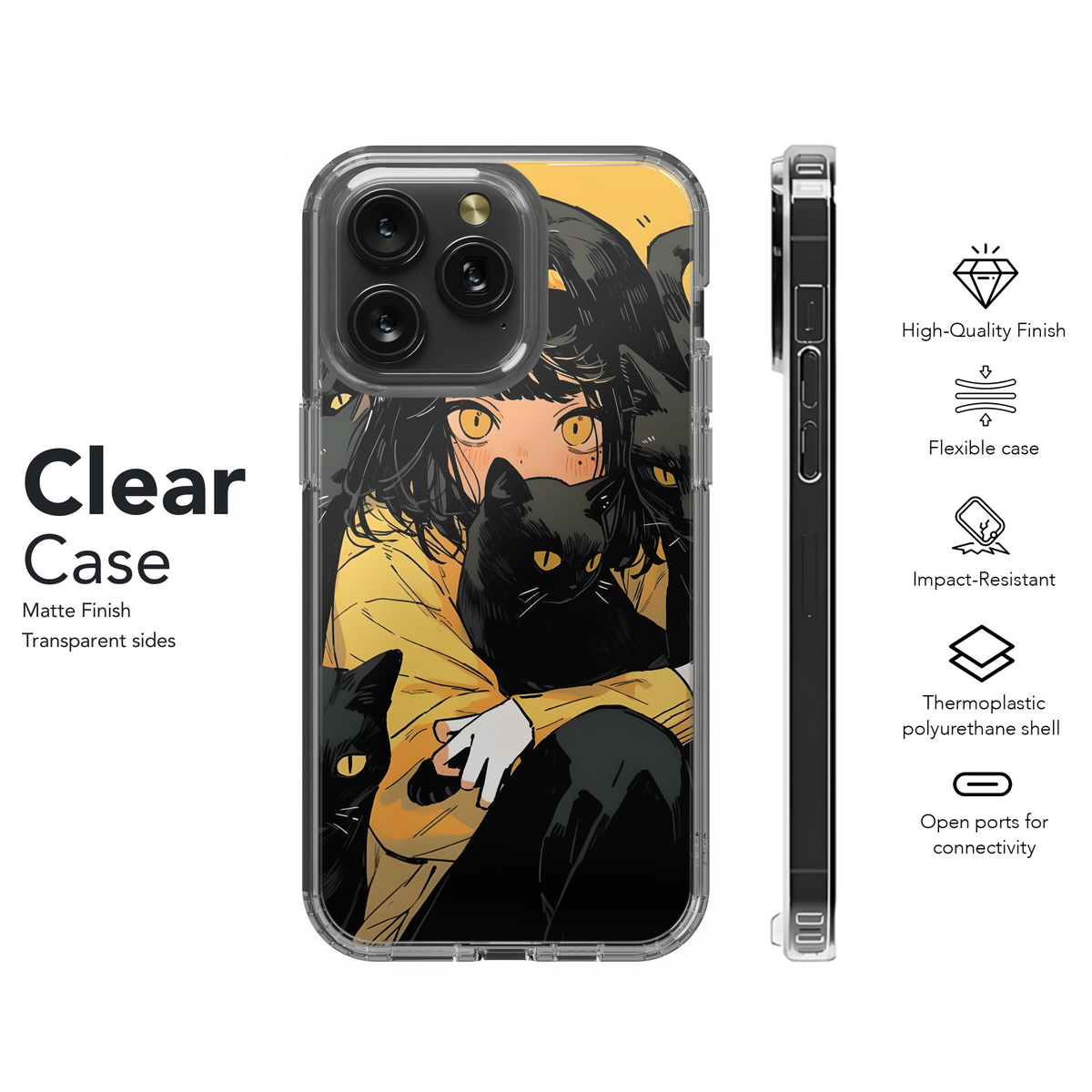 Girl and Black Cats Phone Case iPhone Samsung Cover Pixel 3637 - Image 8