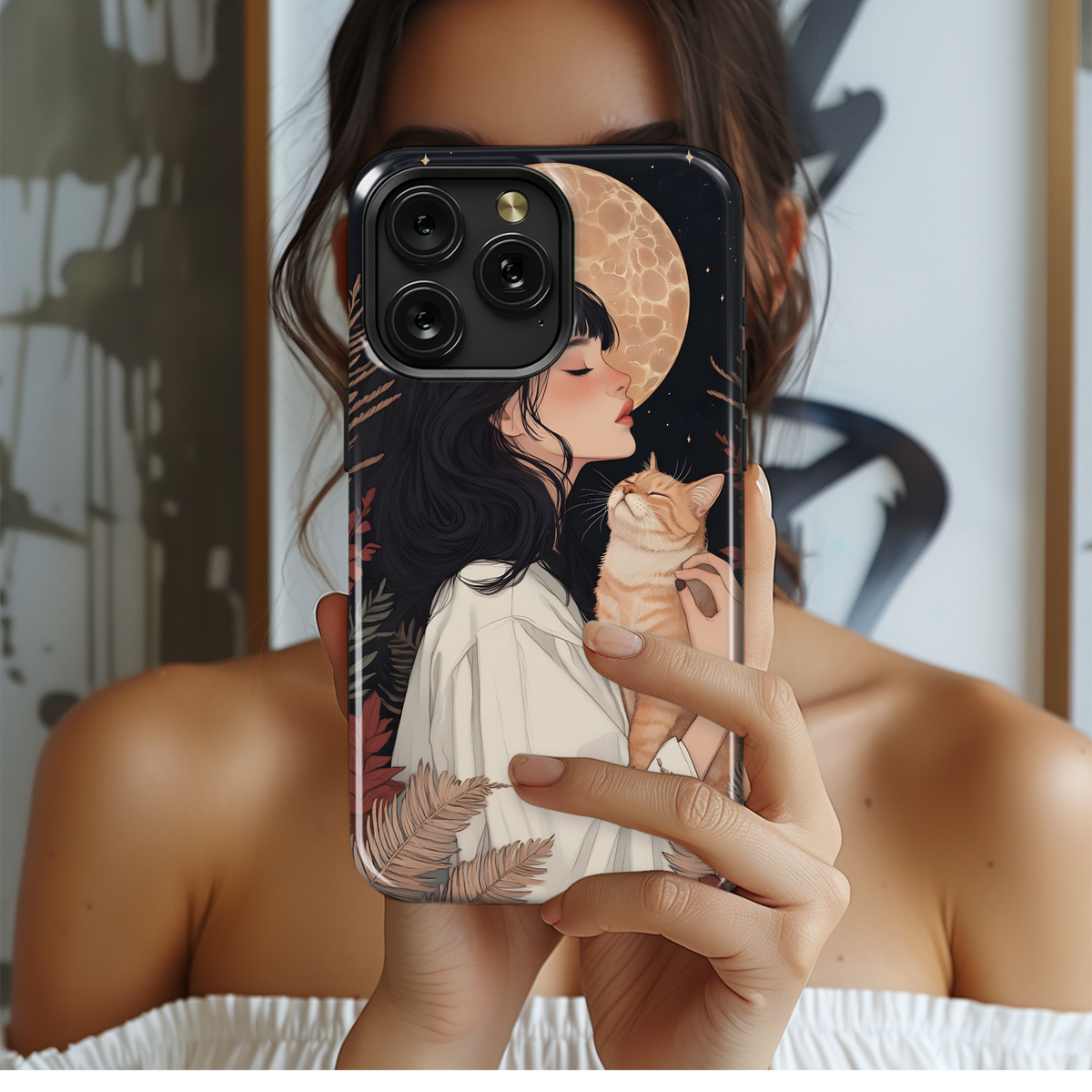 Girl and Cat Phone Case iPhone Samsung Cover Pixel 3630 - Image 2