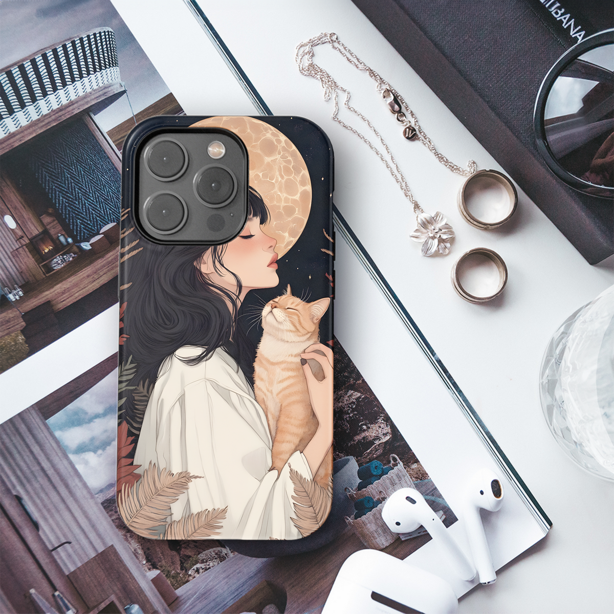 Girl and Cat Phone Case iPhone Samsung Cover Pixel 3630 - Image 3