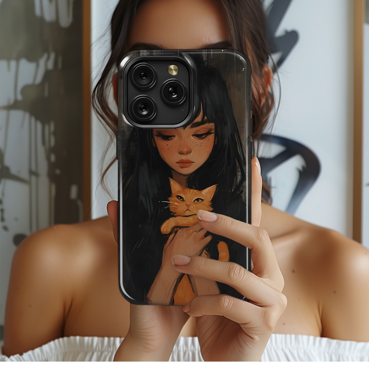 Girl and Cat Phone Case iPhone Samsung Cover Pixel 3634 - Image 2