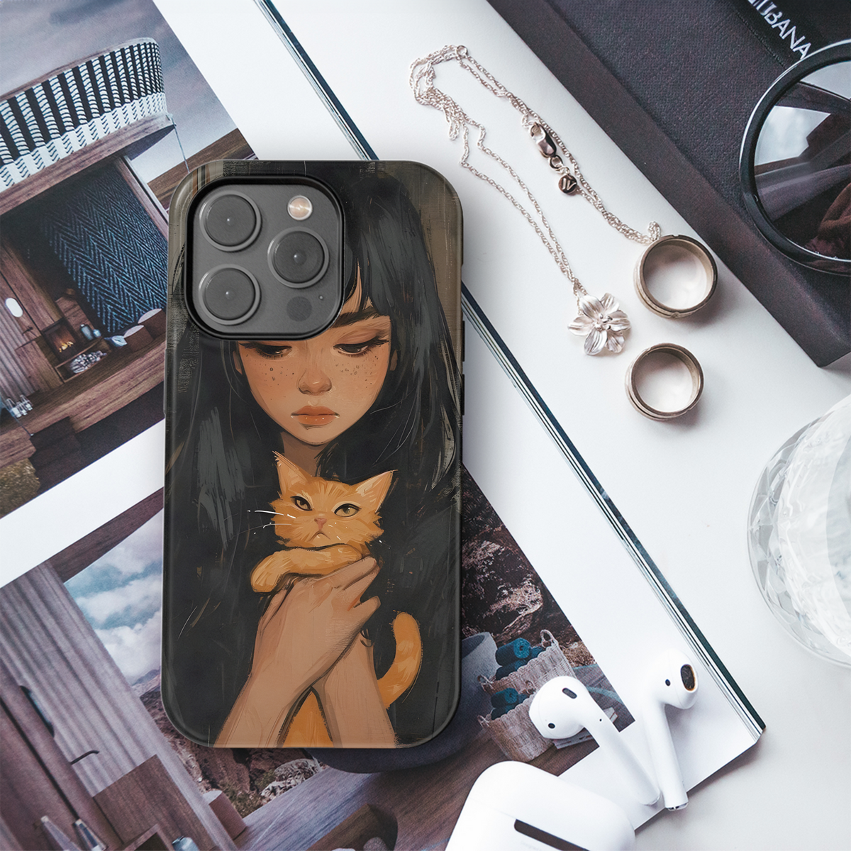 Girl and Cat Phone Case iPhone Samsung Cover Pixel 3634 - Image 3