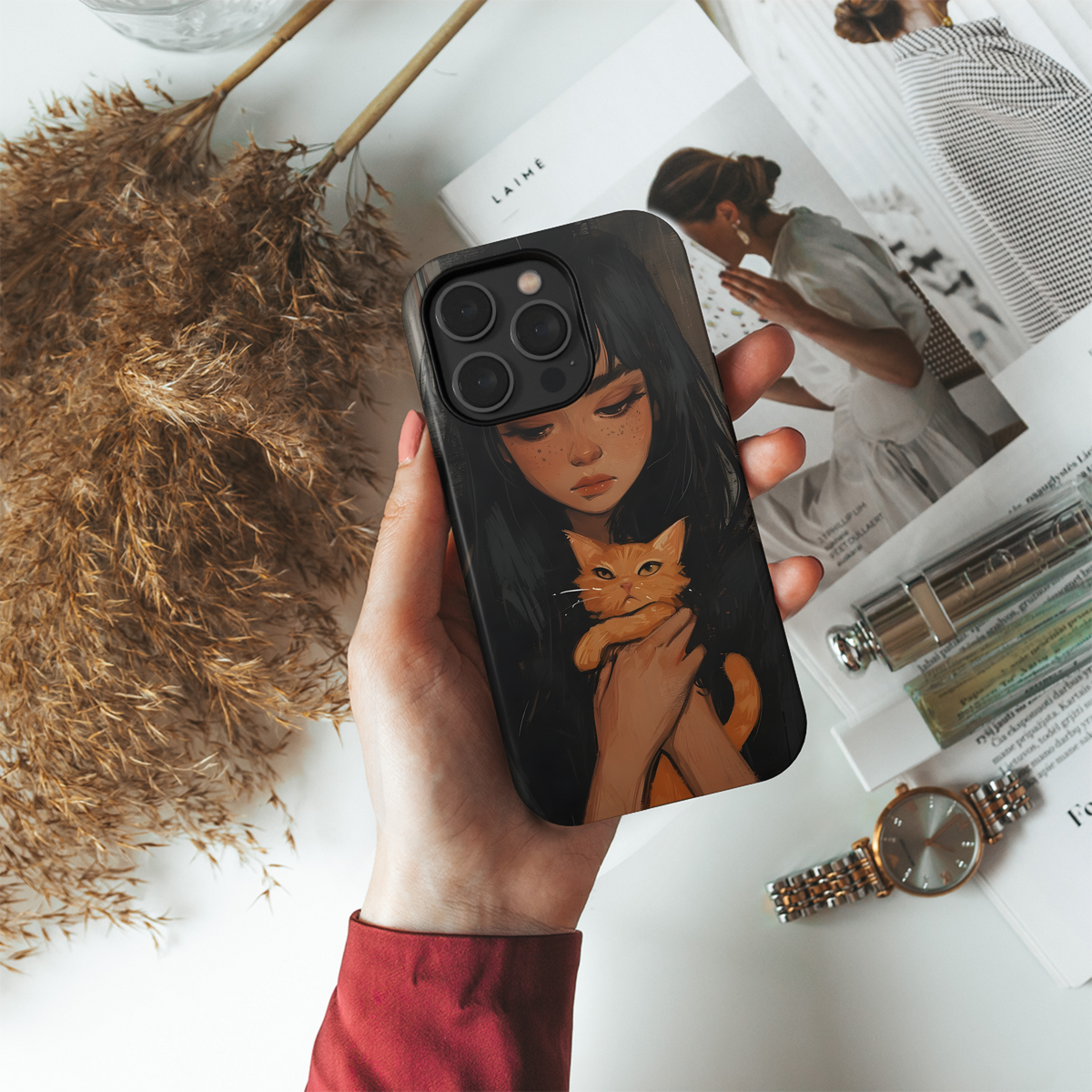 Girl and Cat Phone Case iPhone Samsung Cover Pixel 3634 - Image 4