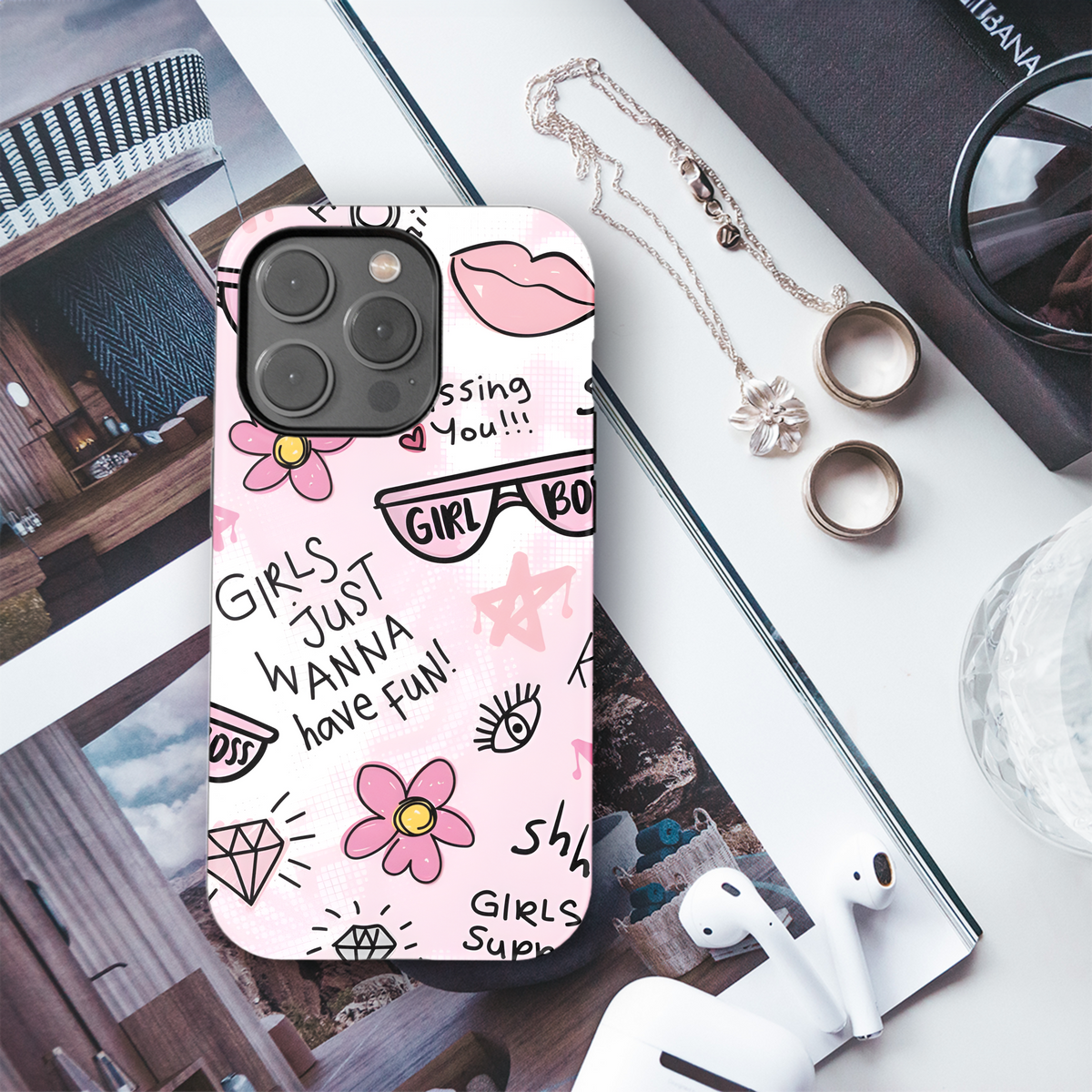 Girl Boss Lips Flowers Phone Case iPhone Samsung Cover Pixel 3170 - Image 3