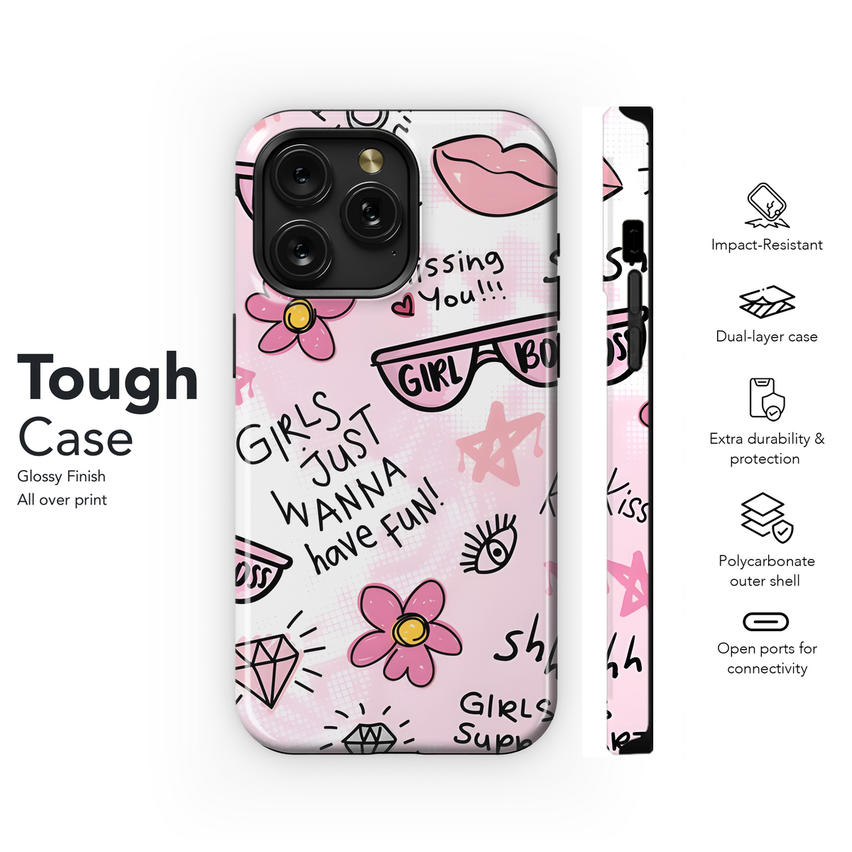 Girl Boss Lips Flowers Phone Case iPhone Samsung Cover Pixel 3170 - Image 6