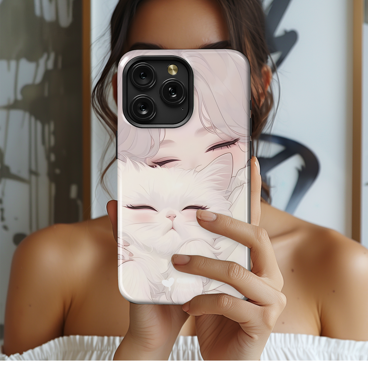 Girl & Fluffy Cat Dream Phone Case iPhone Samsung Cover Pixel 4007 - Image 2