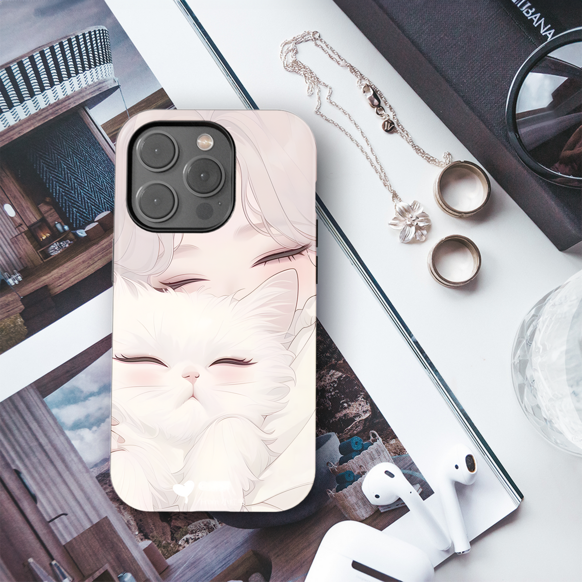 Girl & Fluffy Cat Dream Phone Case iPhone Samsung Cover Pixel 4007 - Image 3