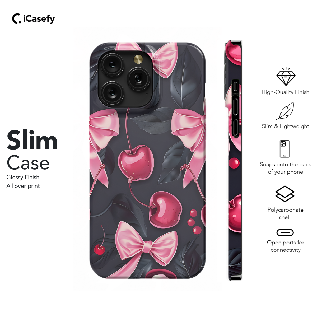 Girly Black Coquette Cherry Pink Bow Ribbons Phone Case iPhone Samsung Cover Pixel 1164 - Image 6