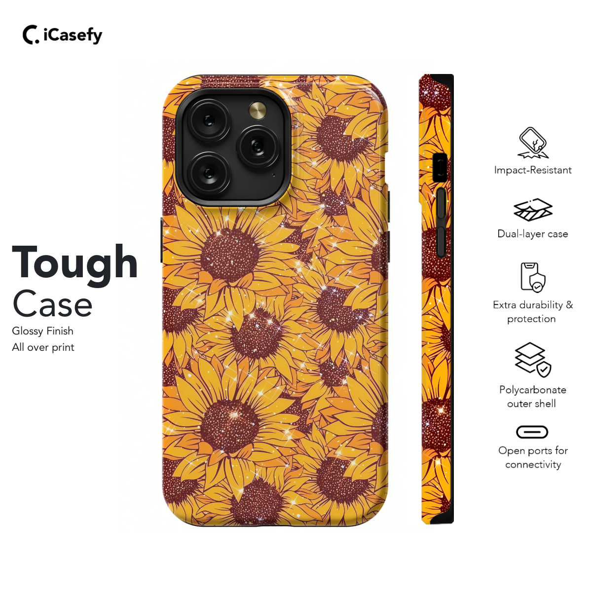 Glitter Effect Sunflower Phone Case iPhone Samsung Pixel & More 68 - Image 5