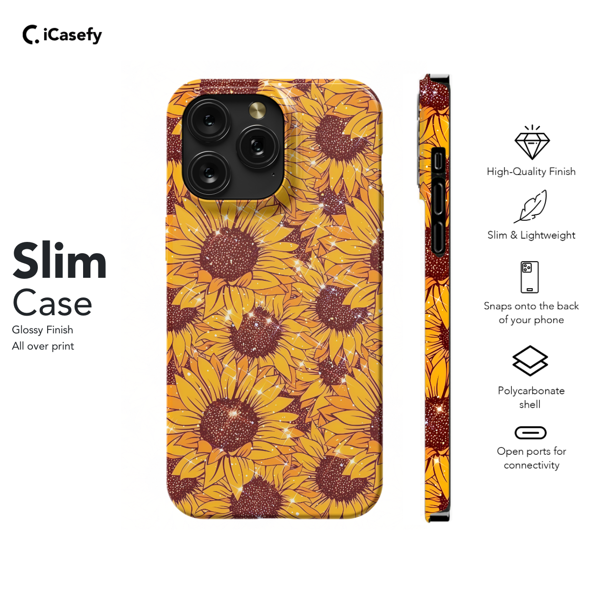 Glitter Effect Sunflower Phone Case iPhone Samsung Pixel & More 68 - Image 6