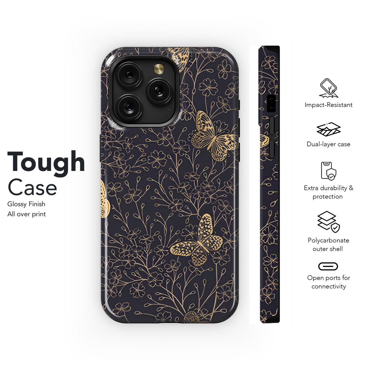 Gold Floral Butterflies Phone Case iPhone Samsung Cover Pixel 2532 - Image 6