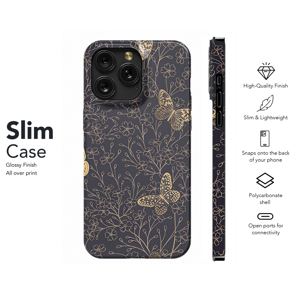 Gold Floral Butterflies Phone Case iPhone Samsung Cover Pixel 2532 - Image 7