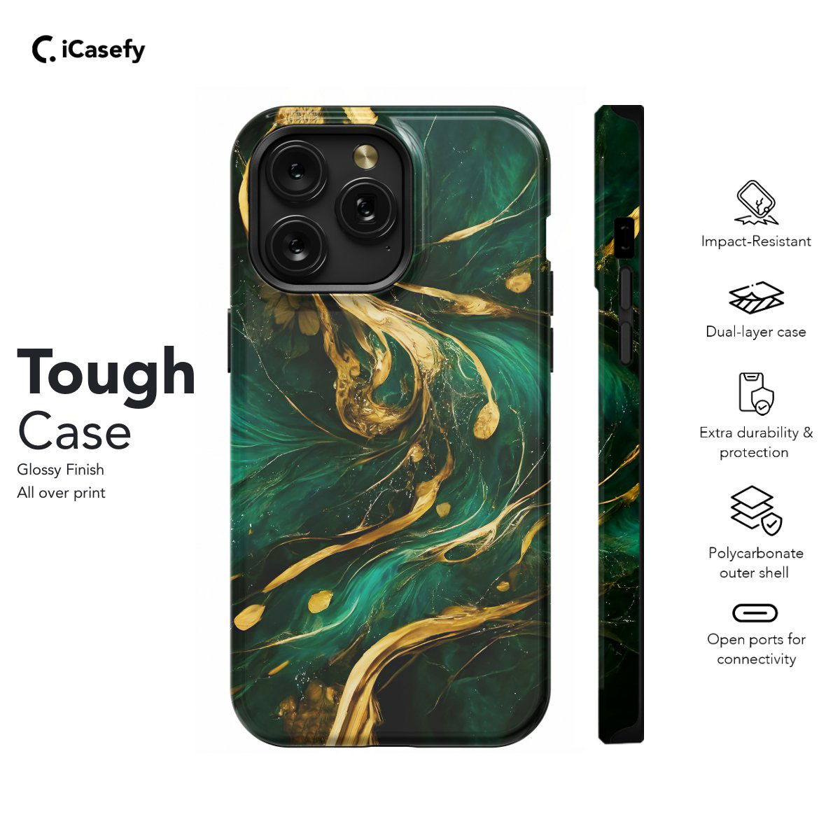 Golden Green Marble Wavy Phone Case iPhone Samsung Pixel & More - Image 5