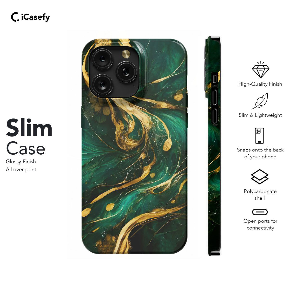 Golden Green Marble Wavy Phone Case iPhone Samsung Pixel & More - Image 6