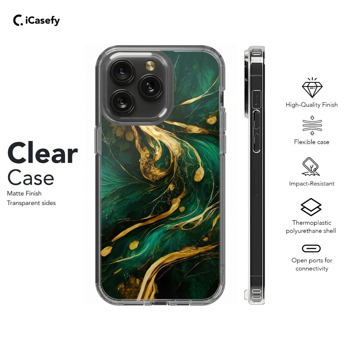 Golden Green Marble Wavy Phone Case iPhone Samsung Pixel & More - Image 7